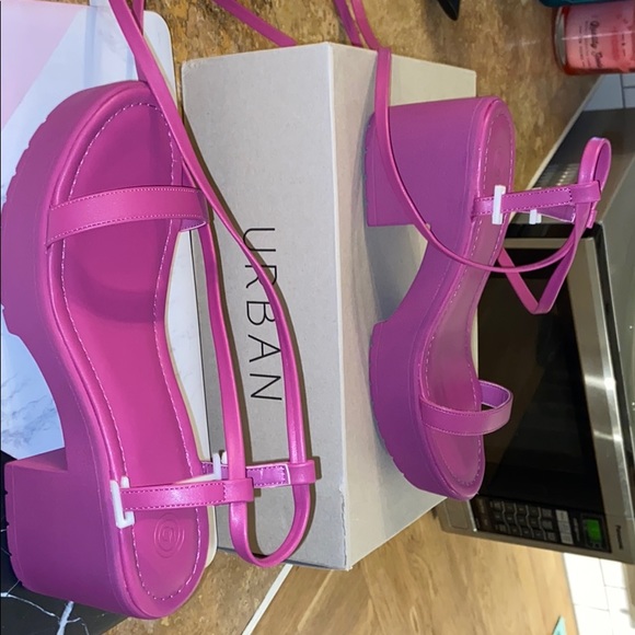 Urban Outfitters Shoes - Urban Outfitters: Fuchsia Block Strappy Platforms